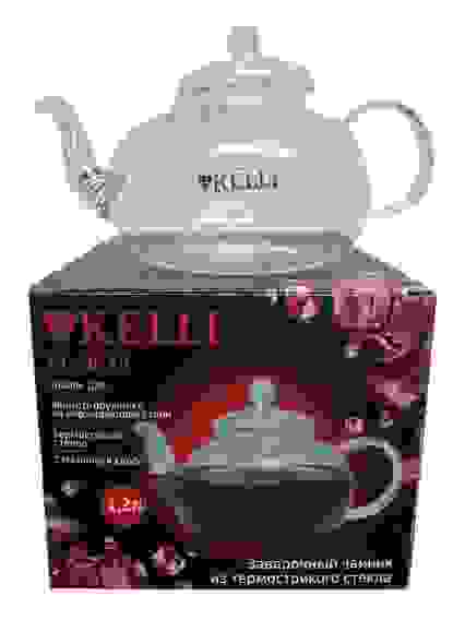 Чайник стекл. заварочный KELLI KL-3078 1200мл, термостекло, фильтр-пружинка, крышка стекл/18