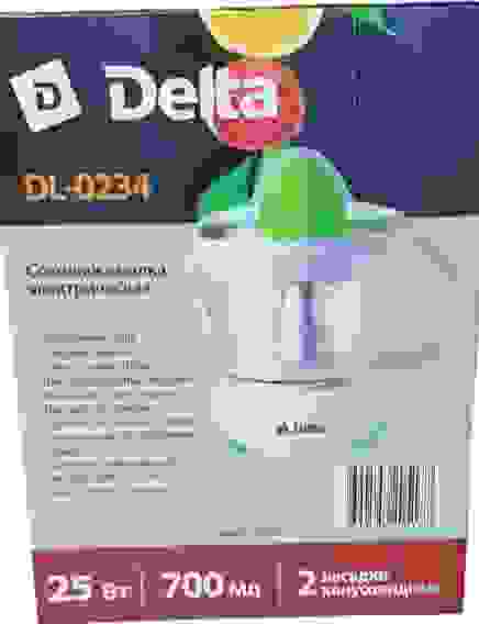 Соковыжималка элект DELTA DL-0234: емкость чаши с мер. шкалой 700мл,2 конус-насадки,мощность 25Вт/12