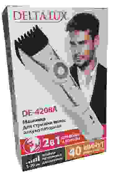 Машинка д/стрижки волос и бороды DELTA LUX DE-4208A 2в1 (аккум,плав.регул.длины волос,2 насадки,2Вт)