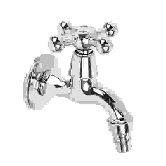 Кран водоразборный FRESSO, короткий излив, вентильный, со штуцером, 1/2", цинк/1