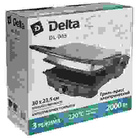 ГРИЛЬ-ПРЕСС электрич DELTA DL-045 (2000Вт,антиприг жароч поверхн 30*23,5см, регулиров темпер 0-220гр