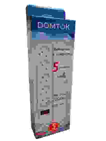 Удлинитель Сетевой фильтр DOMTOK 5 метра, 5 розеток, с/з, ПВС 3х1мм, 10А, 2,2кВт, выкл с инд/1