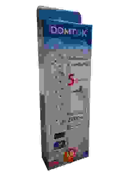 Удлинитель Сетевой фильтр DOMTOK 1.8 метра, 5 розеток, с/з, ПВС 3х1мм, 10А, 2,2кВт, выкл с инд/1