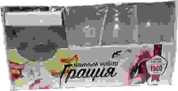 Набор чайный (сервиз) стекл. 12 предметов ГРАЦИЯ: 6 чашек 250мл+ 6 блюдец 132мм,, в подар. упак./2