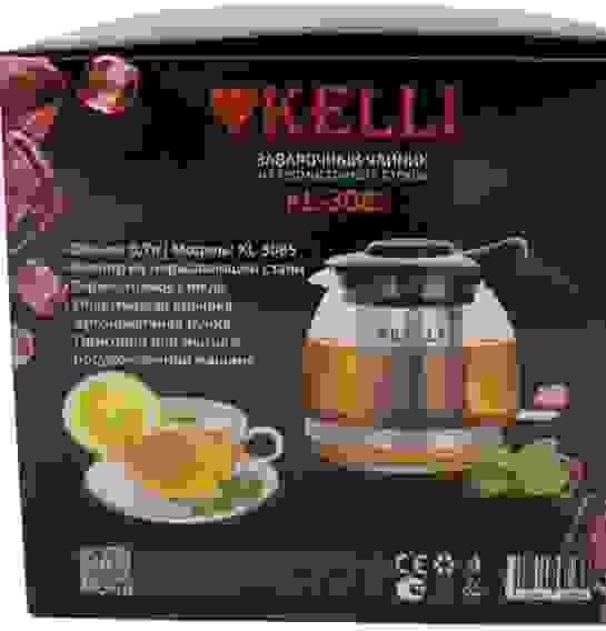 Чайник стекл. заварочный KELLI KL-3085 700мл, термостекло, стальной фильтр,пластик ручка и крышка/24