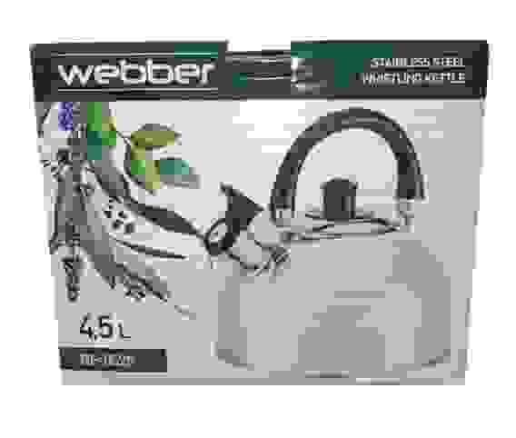 Чайник со свистком нерж.сталь WEBBER 4.5л, зеркал.полировка, термост. ручка, д/всех плит/12