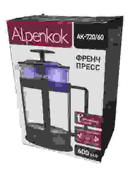 Чайник заварочный френч пресс ALPENKOK AK-720/60 600мл, пластик, стекло, черный/24