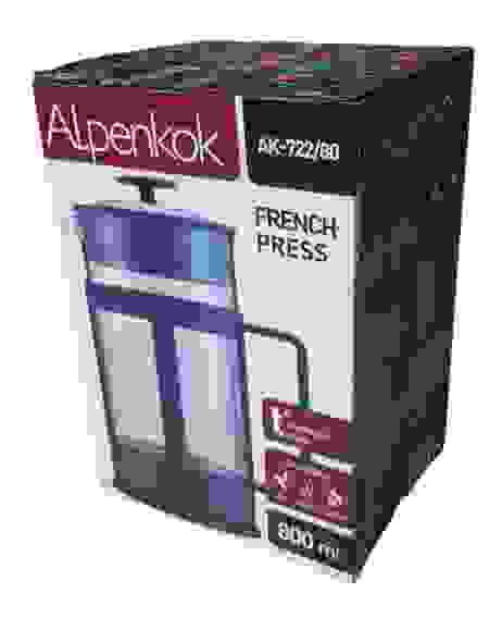 Чайник заварочный френч пресс ALPENKOK AK-722/80 800мл, пластик, стекло, серый/24