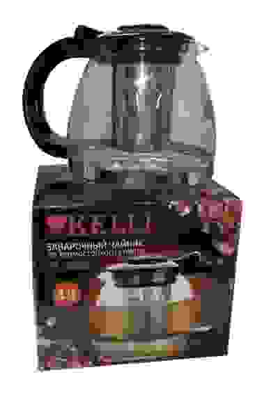 Чайник стекл. заварочный KELLI KL-3086 1000мл, термостекло,стальной фильтр,пластик ручка и крышка/24