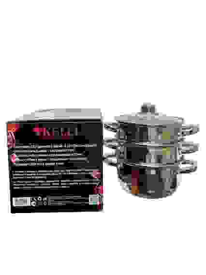 Пароварка из нерж. стали KELLI KL-4105 (кастрюля 2,5л, 2кастрюли-дуршлаг, индук. дно, д/всех плит)/8
