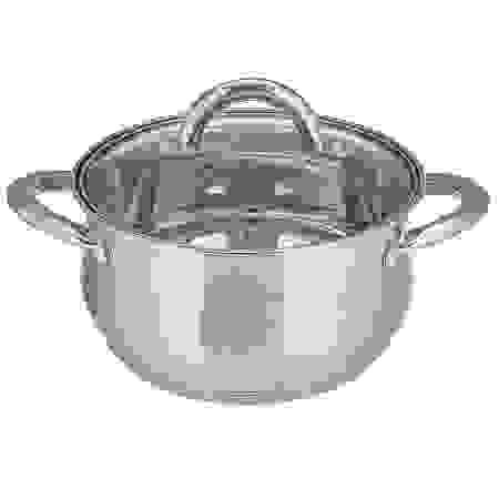 Кастрюля из нерж. WEBBER BE-354/2 5л со стекл. крышкой, 5-ти сл. дно, индукц. дно, д/всех плит/6